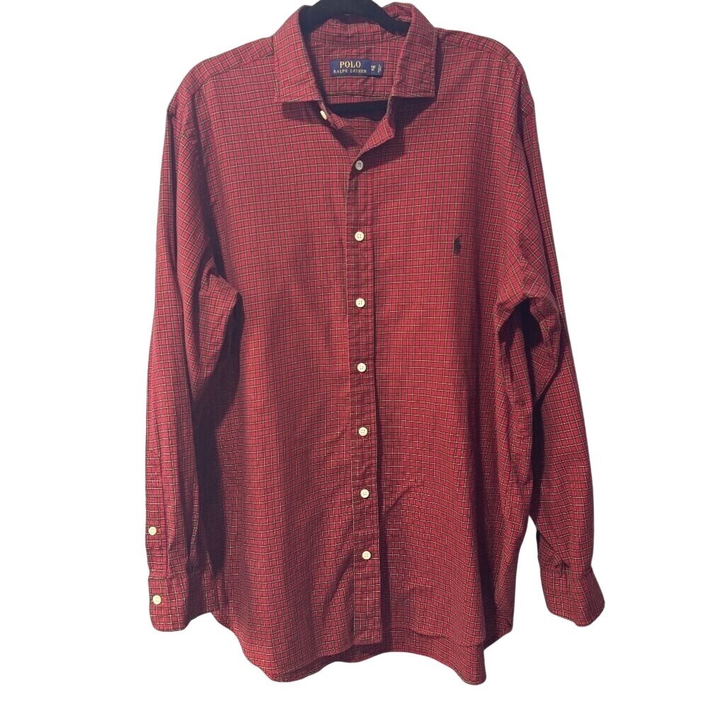 Polo Ralph Lauren Mens 1XB Big Red Green Plaid Cotton Button Down Pony Logo